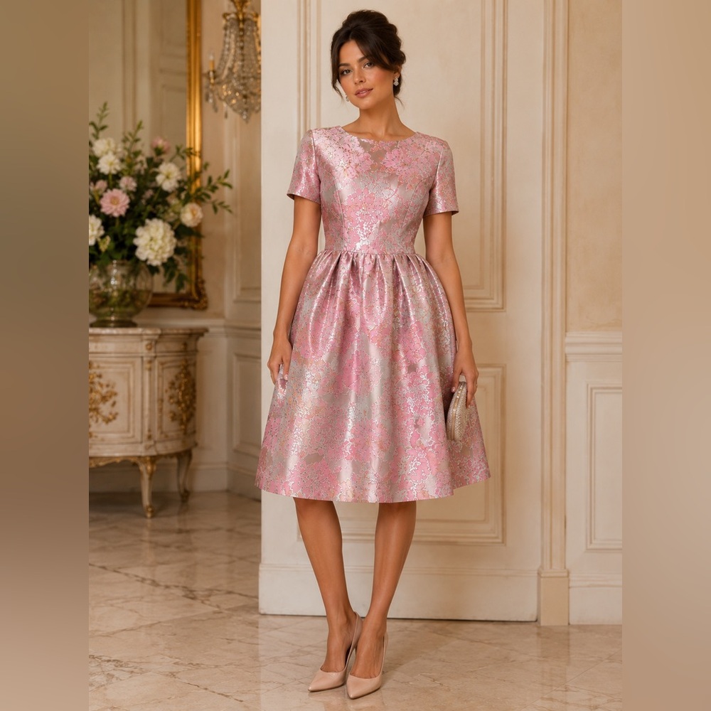 ASOS Pink Metallic Brocade Midi Dress